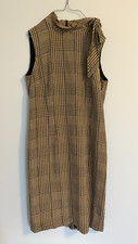 Talbots Dress 100% Silk 4 Black Tan Houndstooth Scarf Sheath CareerSophisticated
