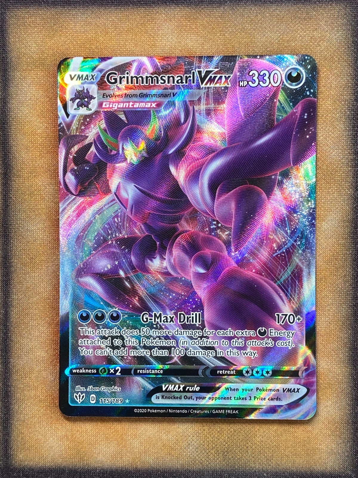 Pokemon Grimmsnarl VMAX 115/189 Darkness Ablaze Ultra Rare Holo NM