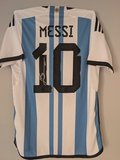 Lionel Messi Signed Argentina World Cup Shirt Size Large With Printed Autograph