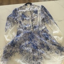 Commense S Cotton & Linen Puff Sleeve Floral Belted Dress. NWT $69 missing belt