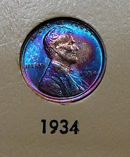 1934 Lincoln Cent - Vividly Toned Unc / Uncirculated (AO1)
