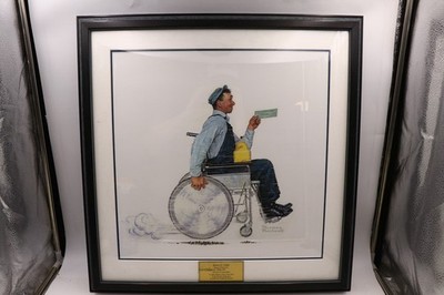 Norman Rockwell Wheelchair W/ Goodwill Check Goodwill Service Award W/Price Tag