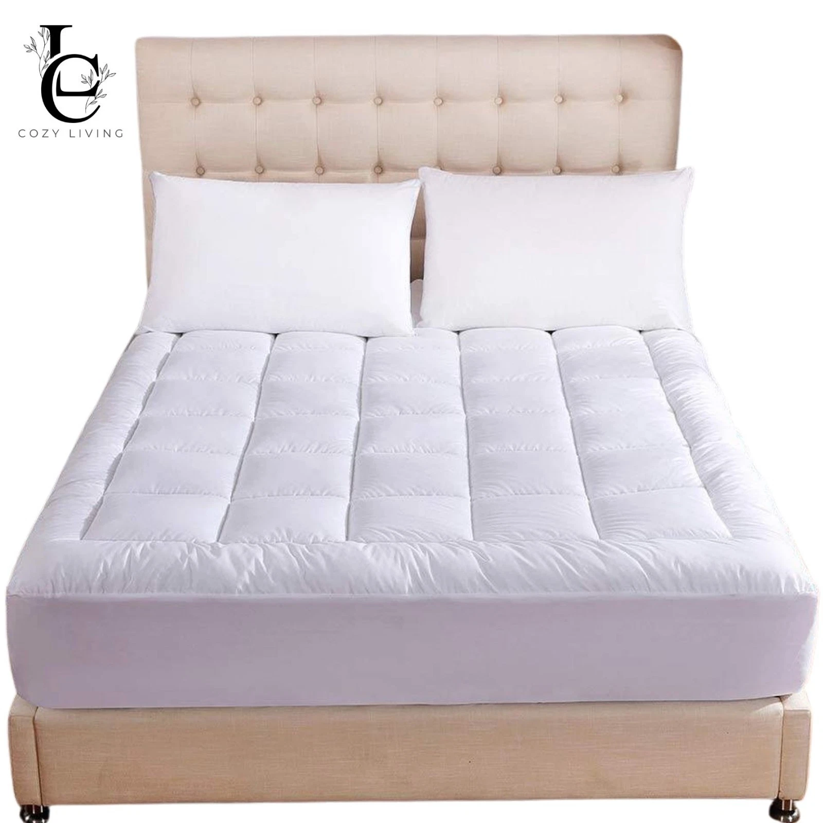 Microfibre Mattress Topper 4inch/10cm with Elasticated Corner Straps - White