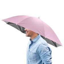 1 Pcs 26" Headband Umbrella Hat Black Glue Umbrella Cap for Outdoor Pink