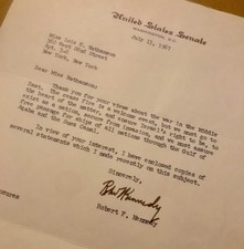 Robert F Kennedy Hand Signed 1967 Letter Middle East War Israel Suez Canal