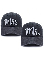 Mr. and Mrs. Embroidered Black and White Bridal Hats Set