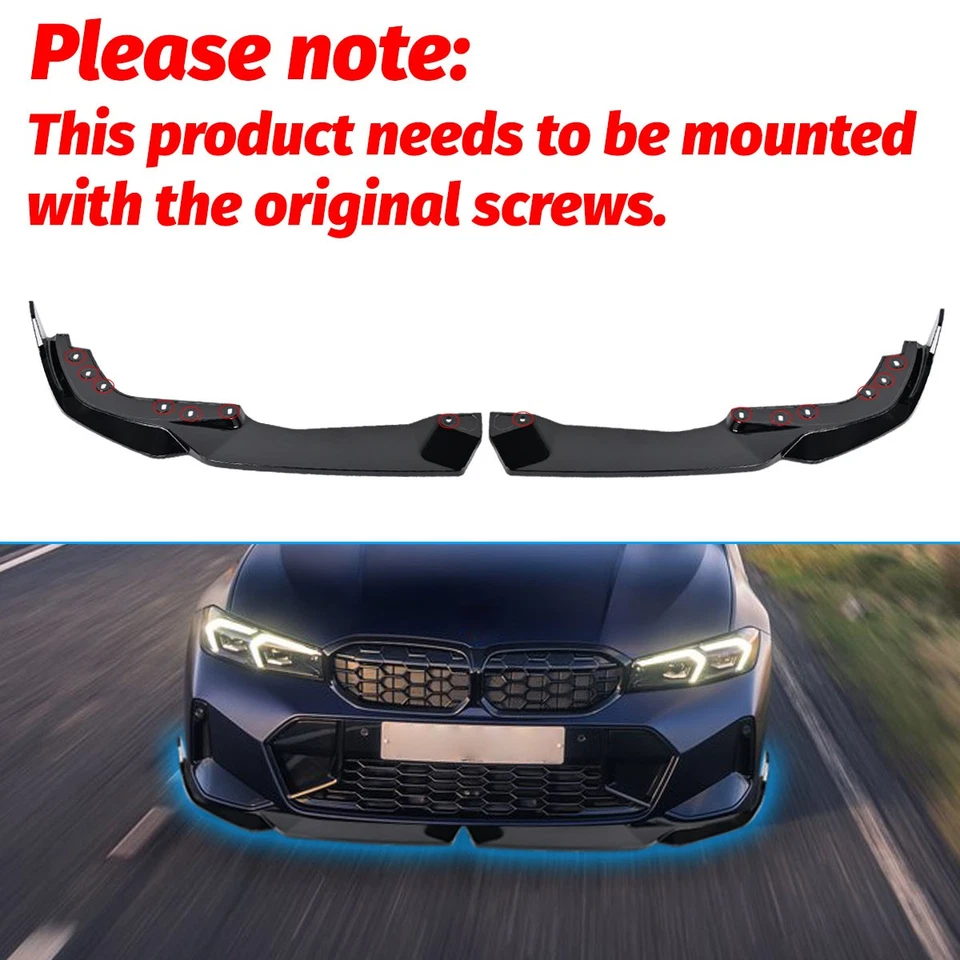 For BMW 330i 330e M340i M Sport LCI 2023-2025 Gloss Front Bumper Lip +Side Skirt Foto 2 de 4
