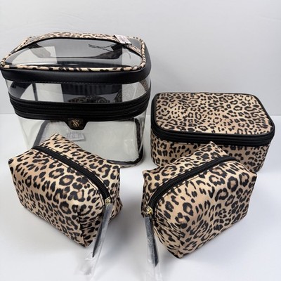 Victoria's Secret 4Pc Leopard Makeup Bag Train Case Cosmetic Travel Set NWT