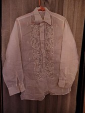 Guzman Men's White Embroidered Barong Tagalog Traditional Filipino Formal Shirt