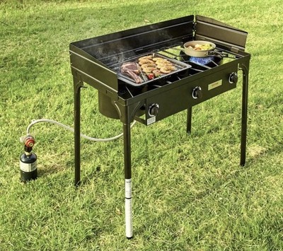 Vevor 3-flammiger Outdoor Campingkocher mit Windschutz, Propangaskocher