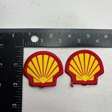 Vintage c 1980s Printed-On-Style 2 SHELL OIL Patches (Gas & Oil Industry) 00tf