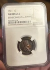Uniquely Beautiful  1921 Penny. AU Details-environmental Damage.
