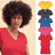 Fruit of the Loom V-Neck T-Shirt, Lady Fit Cotton Womens Tee, XS–3XL