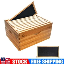 10 Frame Deep Brood Box Wax Coated Bee Hives w/ Beehives Frames Wax Foundation