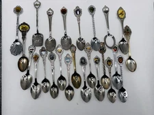 Lot of 25 Vintage Souvenir Mini Spoons Cities  States destination  Nickel Silver