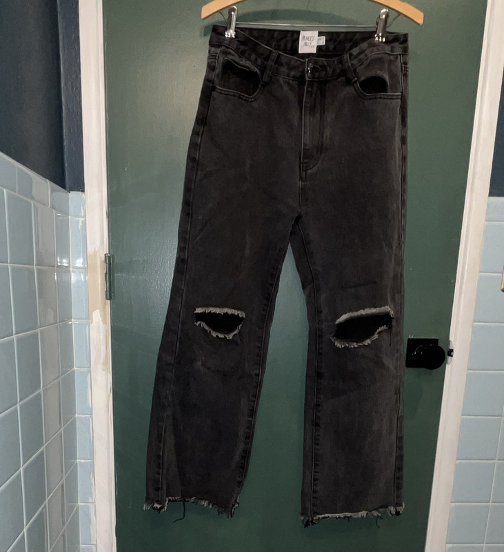 Princess Polly Black Wide-Leg Distressed Denim Jeans 5-Pocket Button Solid