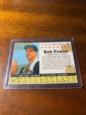 1961 Post - Bob Friend #125 - HAND CUT - FREE SHPIPING