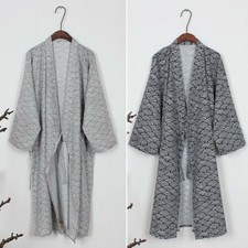 Mens Japanese Classic Bathrobe Kimono Yukata Traditional Gown Nightwear Robe