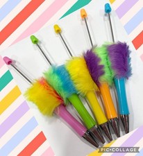 P56 5pcs FLUFFY Fuzzy Fun Colorful BEADABLE PENS -BLACK INK