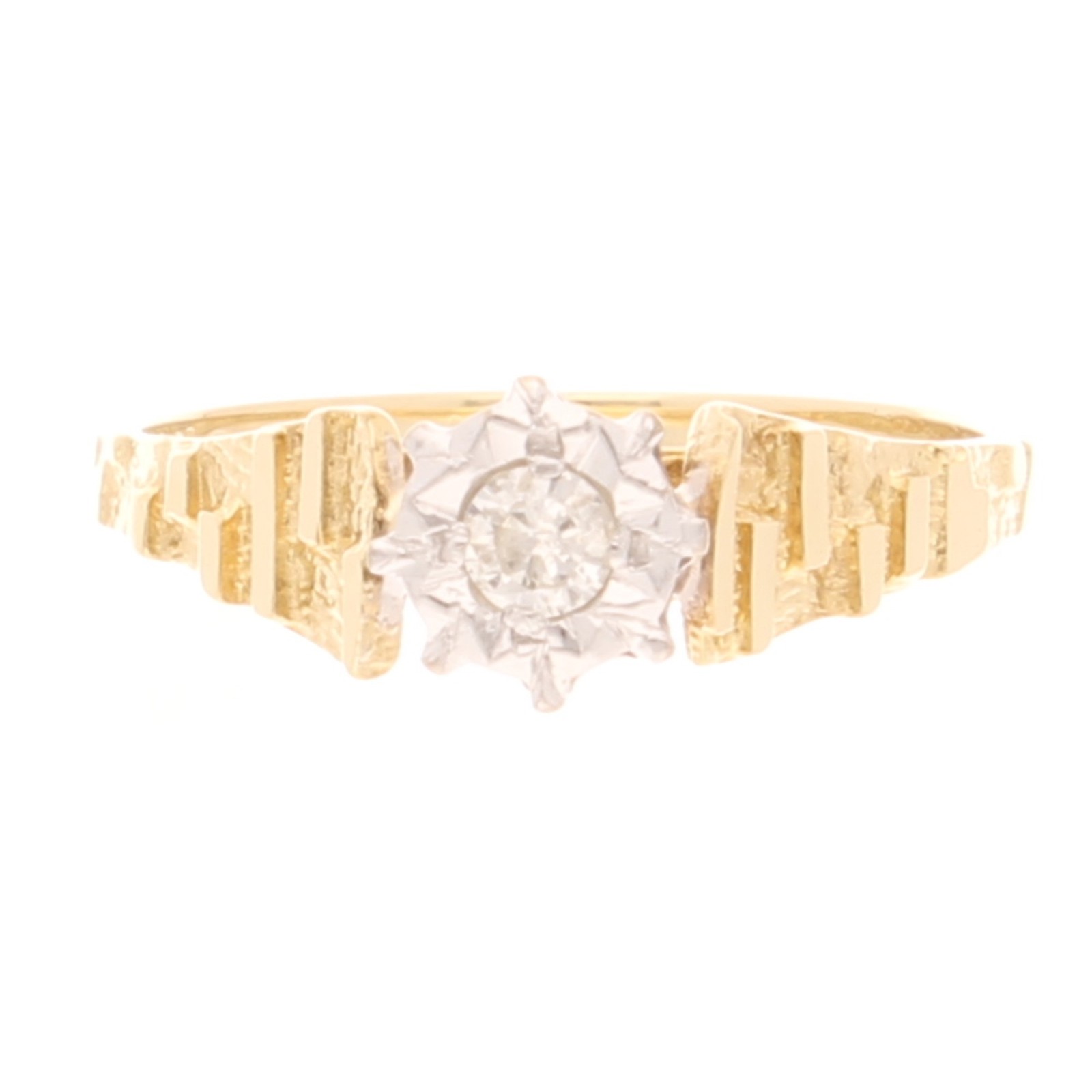 Vintage 18Carat Yellow Gold 0.10ct Diamond Illusion Set Solitaire Ring (Size J)