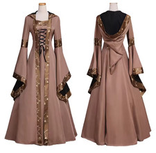 Women's Hooded Robe Dress Medieval Victorian Court Costume Halloween Carnival
