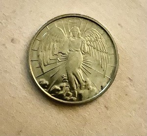 Vintage Gold Tone Guardian Angel Good Luck Coin / Medallion Double Sided