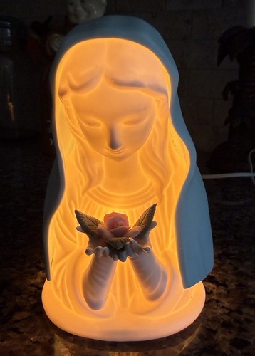Holy Mother Mary Bisque Porcelain  Night Light/table Lamp Rosa De Guadalupe 