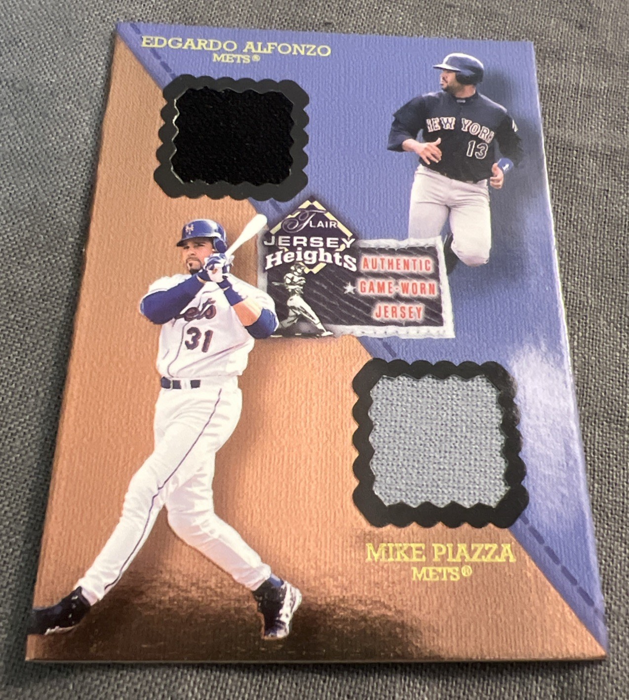 2002 Flair Mike Piazza E. Alfonzo Jersey Heights Game-Worn Dual Patch 91 /100