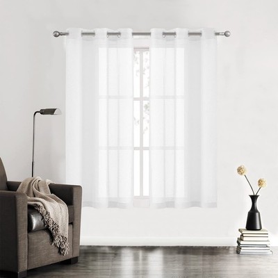 July Joy White Semi Linen Look Sheer Curtains For Bedroom Living Room Grommet