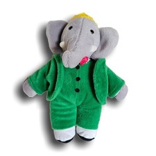 9" VINTAGE 1988 GUND BABAR ELEPHANT KING GREEN GREY STUFFED ANIMAL PLUSH TOY