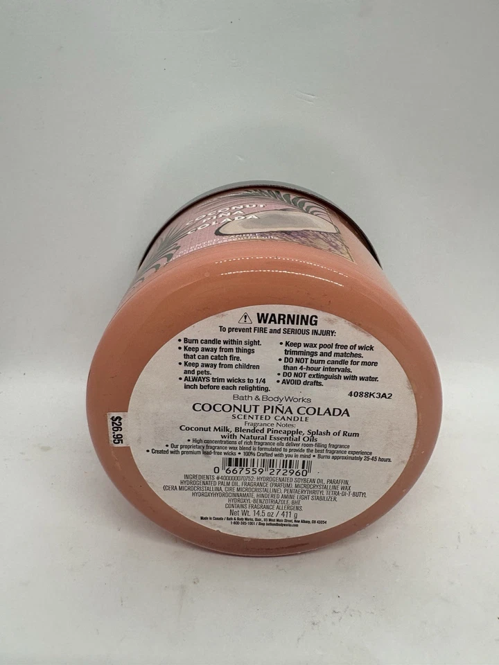 Bath and Body Works Coconut Piña Colada 3 - Vela de mecha 14,5 oz Foto 3 de 3