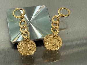 Authentic Mayamar (24K Gold Plated) Women's Link Charm Drop Earrings  ~  COIN (NEW)