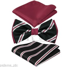 New Men's Stripes Design Pre-Tied Bowtie or w/ Hanky Set Apple Red Black White