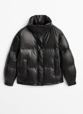 Massimo Dutti Black Nappa Puffer Genuine Leather Jacket M Black Rtp £450