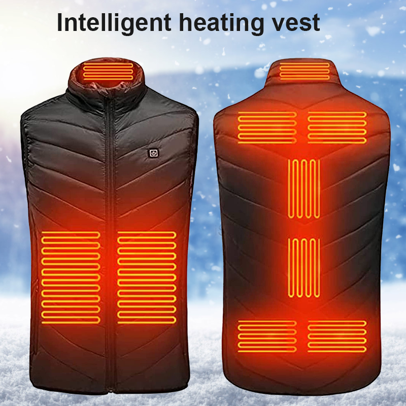 USB Electric Heated Vest Men Jacket 9 Zone Warm Up Heating Pad Cloth