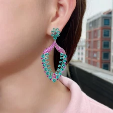 Women Big Statement Earrings Long Drop Dangle Zircon Party Silver Plated Jewelry