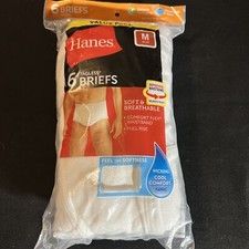 Hanes Tagless Briefs 6-Pack Men's Med 32-34 Comfort Wicking White Full Rise New 