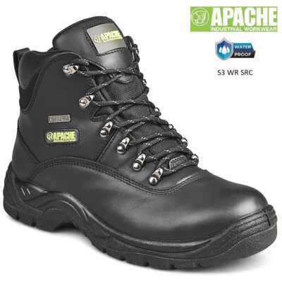Herren Apache S3 schwarz wasserdicht Stahlkappe Zwischensohle Sicherheit Wanderer Baustelle Arbeitsstiefel Größe