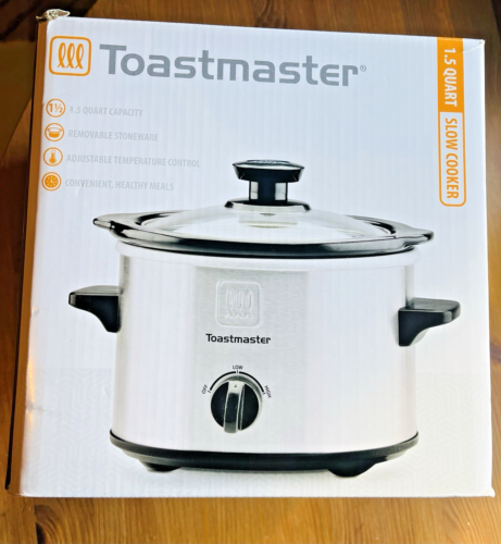 New Toastmaster Slow Cooker 1.5 Quart Stainless Steel Stoneware Adjustable Temp
