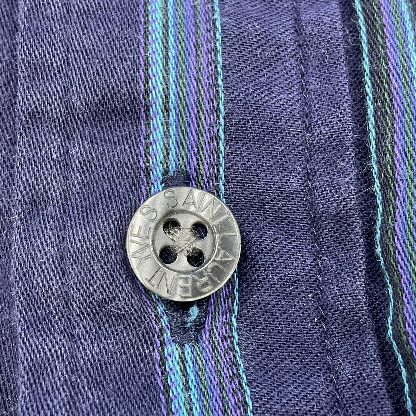 Camicia uomo Yves Saint Laurent YSL cotone righe bottoni blu navy XL