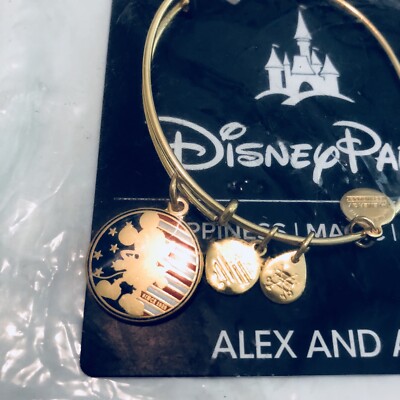 Alex & Ani Disney Mickey Mouse Flag Patriotic 4th of July Charm Bracelet Gold
