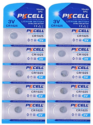 10 x CR1025  3V Lithium Knopfzelle 30 mAh ( 2 Blistercard a 5 Batterien )PKCELL