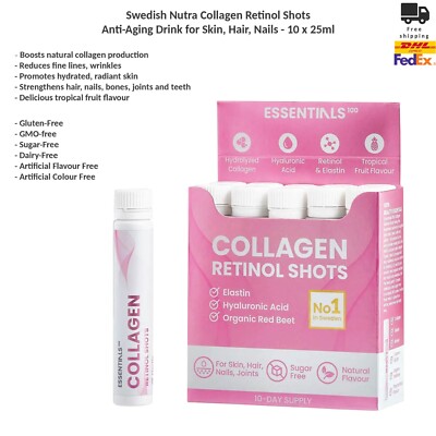 Swedish Nutra Collagen Retinol Shots Anti-Aging Trinkkur für Haut, Haare 10x25ml