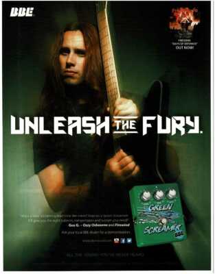2011 BBE Green Screamer Guitar Pedal GUS G. Firewind magazine ad