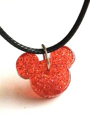 Disney Mickey Mouse Ears Necklace 18" Black Cord Disneyana Red Icon Pendant