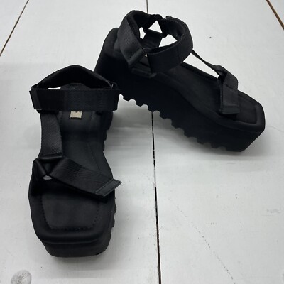 Stradivarius Black Platform Sandals Hook Loop Square Toe Casual