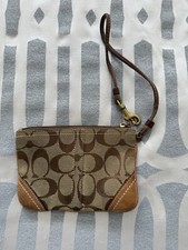 Vintage Coach Signature C Khaki  Tan Wristlet Fabric with Leather Trim