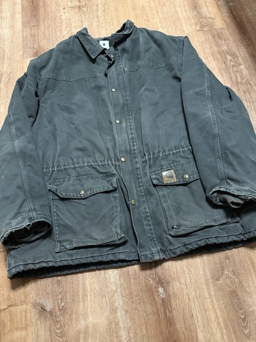 Vintage Carhartt Chore Coat Mens 2XL Tall Olive Green Barn Jacket Lined C46MOS - Picture 5 of 10