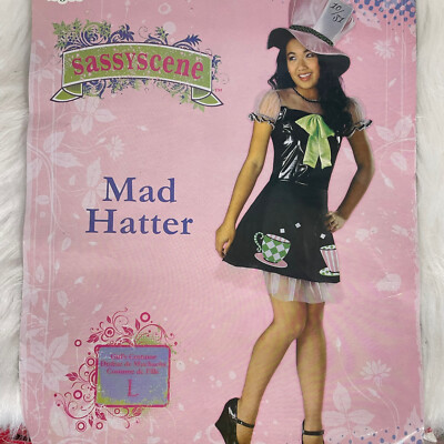 Mad Hatter Costume Girls Size Large Dress Hat Halloween Alice