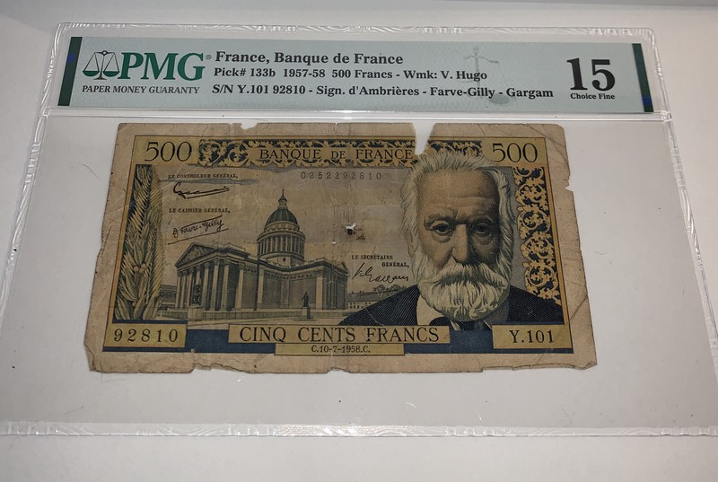 PMG France, Banque de France 500 Francs Banknote 1957-58 p133b